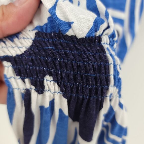 Tori Richard Honolulu Blouson Mini Dress Smocked Waist Floral Print Blue… - Picture 9 of 11